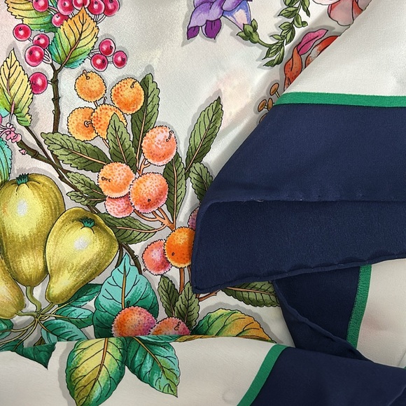 Mantero Silk Navy Trim Colorful Floral Square Scarf Made in Italy - Picture 17 of 17